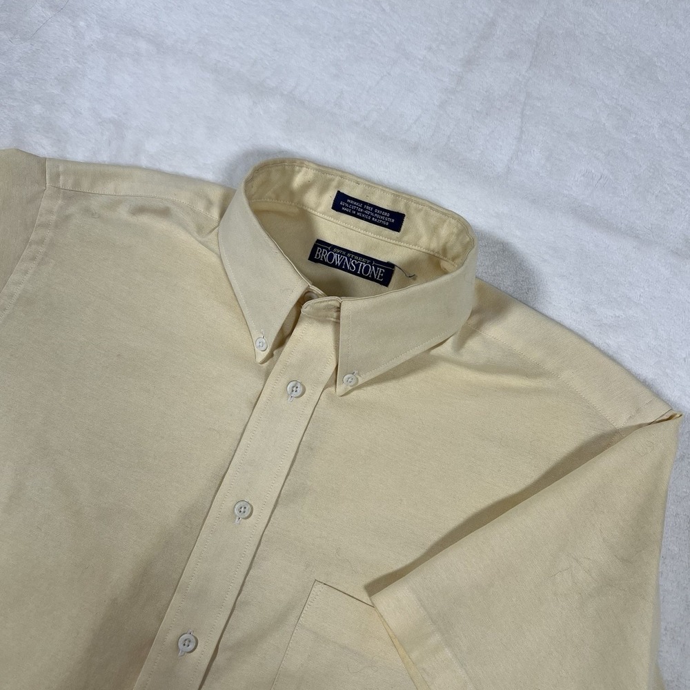 59th Street Brownstone‎ Men's Shirt 16 Yellow Oxford Short Sleeve Button-Down